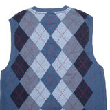 TOMMY HILFIGER Mens Jumper Blue Argyle V-Neck Tight Knit 3/4 Sleeve L