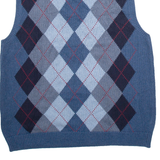 TOMMY HILFIGER Mens Jumper Blue Argyle V-Neck Tight Knit 3/4 Sleeve L