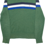 TOMMY HILFIGER Mens Patterned Jumper Green Striped 1/4 Zip Tight Knit S