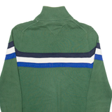 TOMMY HILFIGER Mens Patterned Jumper Green Striped 1/4 Zip Tight Knit S