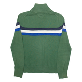 TOMMY HILFIGER Mens Patterned Jumper Green Striped 1/4 Zip Tight Knit S