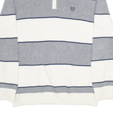 CHAPS Mens Patterned Jumper White Striped 1/4 Zip Tight Knit M