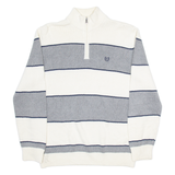 CHAPS Mens Patterned Jumper White Striped 1/4 Zip Tight Knit M