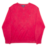 TOMMY HILFIGER Mens Patterned Jumper Red Argyle V-Neck Tight Knit L