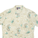 ROUNDY BAY Mens Hawaiian Shirt Beige Crazy Pattern L