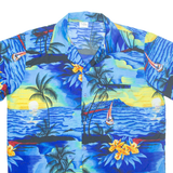 KING KAMEHA Mens Hawaiian Shirt Blue Crazy Pattern L
