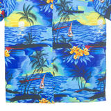 KING KAMEHA Mens Hawaiian Shirt Blue Crazy Pattern L