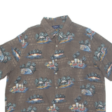 CROFT & BARROW Mens Hawaiian Shirt Brown Crazy Pattern XL