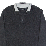 NAUTICA Mens Jumper Grey Button Neck Tight Knit L