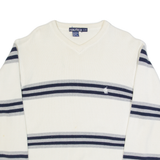 NAUTICA Mens Patterned Jumper White Striped V-Neck Tight Knit L