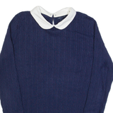 TOMMY HILFIGER Womens Jumper Blue Collared Cable Knit M