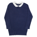 TOMMY HILFIGER Womens Jumper Blue Collared Cable Knit M