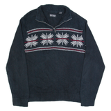 CHAPS Mens Patterned Jumper Black 1/4 Zip Tight Knit L