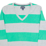TOMMY HILFIGER Womens Patterned Jumper Grey Striped V-Neck Tight Knit S