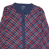 TOMMY HILFIGER Womens Patterned Cardigan Blue Check Tight Knit L