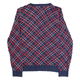 TOMMY HILFIGER Womens Patterned Cardigan Blue Check Tight Knit L