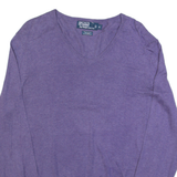 POLO RALPH LAUREN Mens Jumper Purple V-Neck Tight Knit S