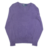 POLO RALPH LAUREN Mens Jumper Purple V-Neck Tight Knit S