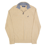 NAUTICA Mens Jumper Beige 1/4 Zip Tight Knit M