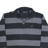 NAUTICA Mens Patterned Jumper Grey Striped 1/4 Zip Tight Knit L