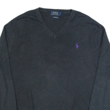 POLO RALPH LAUREN Mens Jumper Black V-Neck Tight Knit M