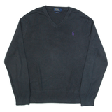 POLO RALPH LAUREN Mens Jumper Black V-Neck Tight Knit M