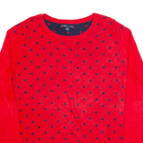 TOMMY HILFIGER Womens Patterned Jumper Red Polka Dot Tight Knit 2XL