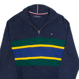 TOMMY HILFIGER Mens Jumper Blue 1/4 Zip Tight Knit S