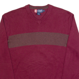 CHAPS Mens Jumper Maroon V-Neck Tight Knit M
