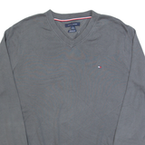 TOMMY HILFIGER Mens Jumper Grey V-Neck Tight Knit L
