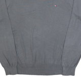 TOMMY HILFIGER Mens Jumper Grey V-Neck Tight Knit L