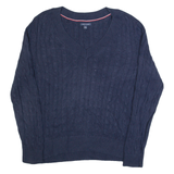 TOMMY HILFIGER Womens Jumper Blue V-Neck Cable Knit XL