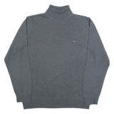 TOMMY HILFIGER Womens Jumper Grey Roll Neck Tight Knit M
