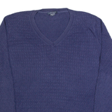 TOMMY HILFIGER Womens Jumper Blue V-Neck Cable Knit L
