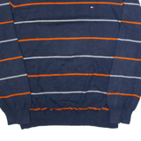 TOMMY HILFIGER Mens Patterned Jumper Blue Striped Tight Knit XL