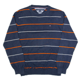 TOMMY HILFIGER Mens Patterned Jumper Blue Striped Tight Knit XL