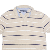 TOMMY HILFIGER Mens Polo Shirt Beige Striped L