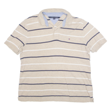 TOMMY HILFIGER Mens Polo Shirt Beige Striped L