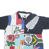 COTTON TRADERS RUGBY Mens Polo Shirt Black 90s Crazy Pattern 2XL