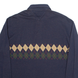 TOMMY HILFIGER Mens Polo Shirt Blue 90s Argyle Long Sleeve XL
