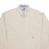 TOMMY HILFIGER Oversized Mens Plain Shirt Beige Long Sleeve L