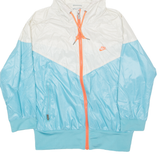 NIKE Womens Track Jacket Blue Nylon Hooded Colourblock M