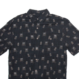 ISLAND SHORES Mens Hawaiian Shirt Black Crazy Pattern S