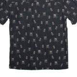 ISLAND SHORES Mens Hawaiian Shirt Black Crazy Pattern S