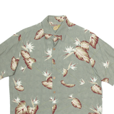 CARIBBEAN Mens Hawaiian Shirt Green Silk Floral M