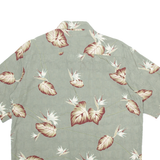 CARIBBEAN Mens Hawaiian Shirt Green Silk Floral M