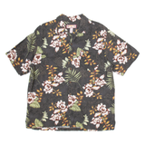 CARIBBEAN JOE Mens Hawaiian Shirt Black Linen Floral M