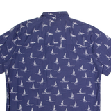 ISLAND SHORES Sailboat Mens Shirt Blue 90s Crazy Pattern L