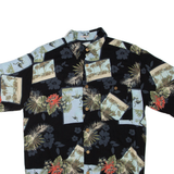 NATURAL ISSUE Mens Hawaiian Shirt Black Crazy Pattern S