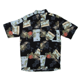 NATURAL ISSUE Mens Hawaiian Shirt Black Crazy Pattern S